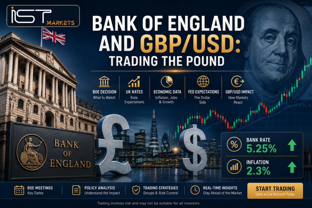 Bank of England GBP USD trading analysis showing BoE decision, UK rates, GBP/USD chart, Fed expectations, and pound market reaction